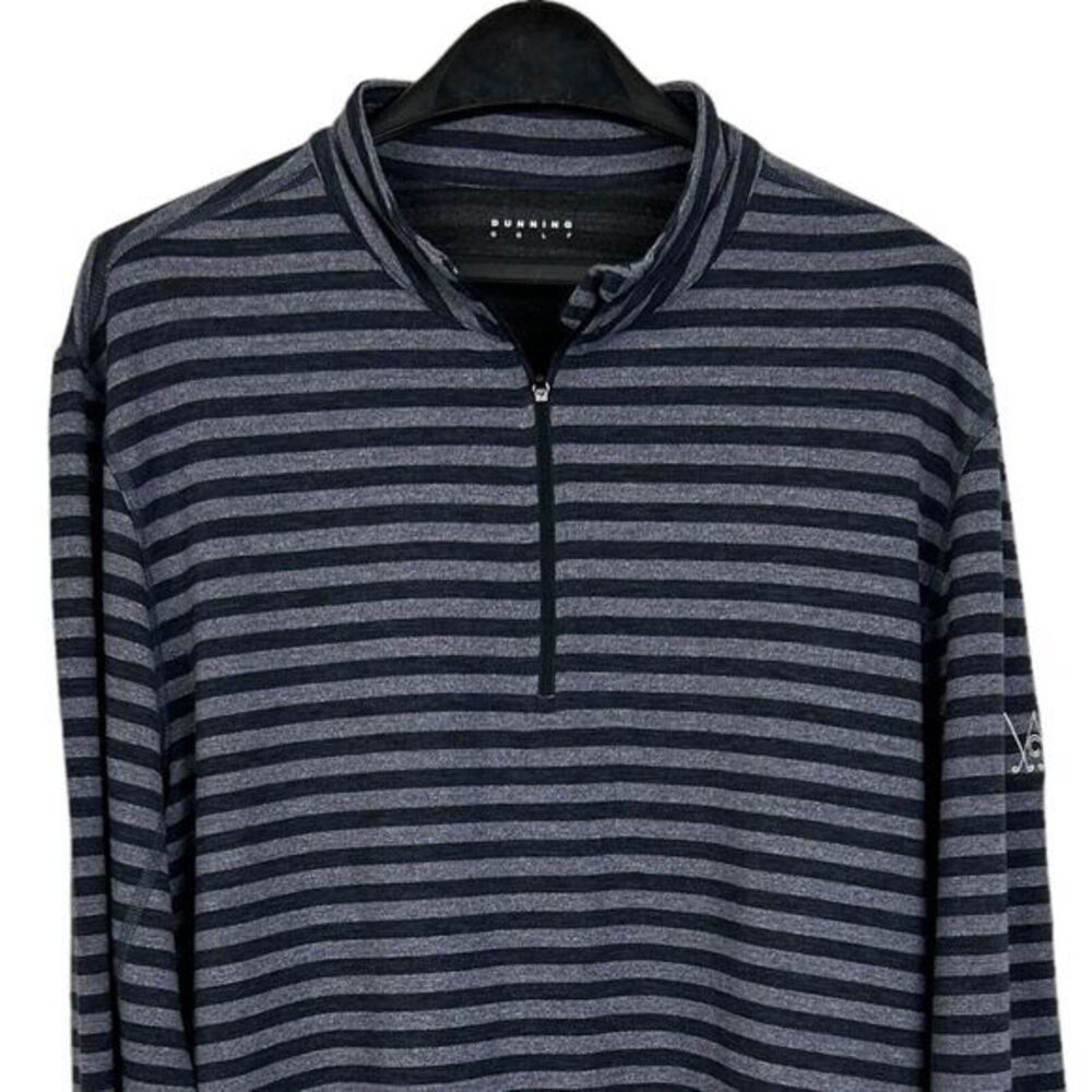Dunning Golf Men's Medium 1/4 Zip Quick‎ Dry Wicking Pullover Striped Blue
